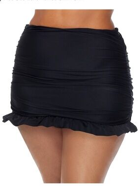 Raisins Curve Echo Ruffled Swim Skirt Black Size 24W NWOT